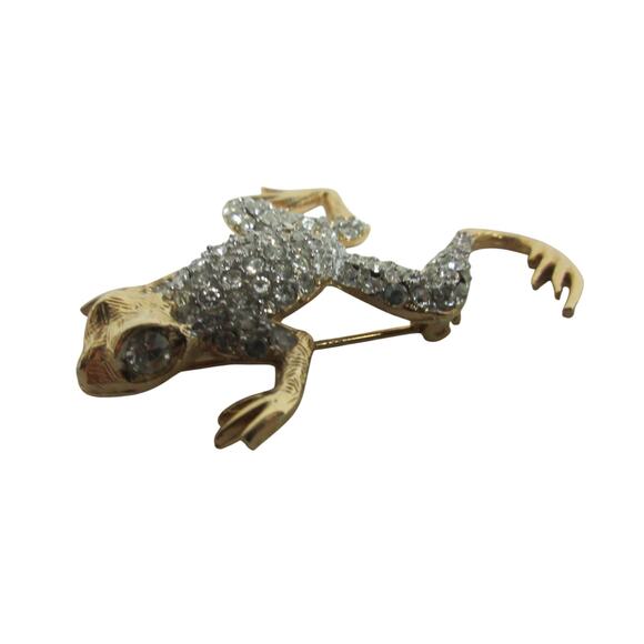 Gold Tone jewelry Clear Crystal Rhinestone Tiny Frog Toad Pin Brooch 2" - Picture 3 of 5